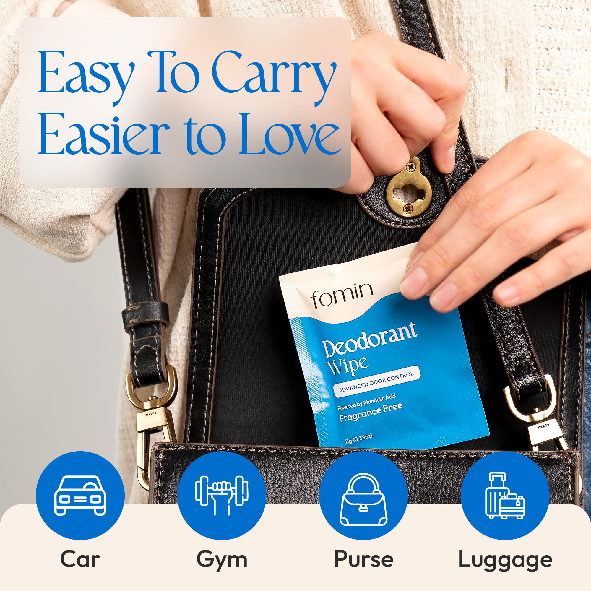 FOMIN wipes wallet-friendly packaging for discreet deodorizing anytime.