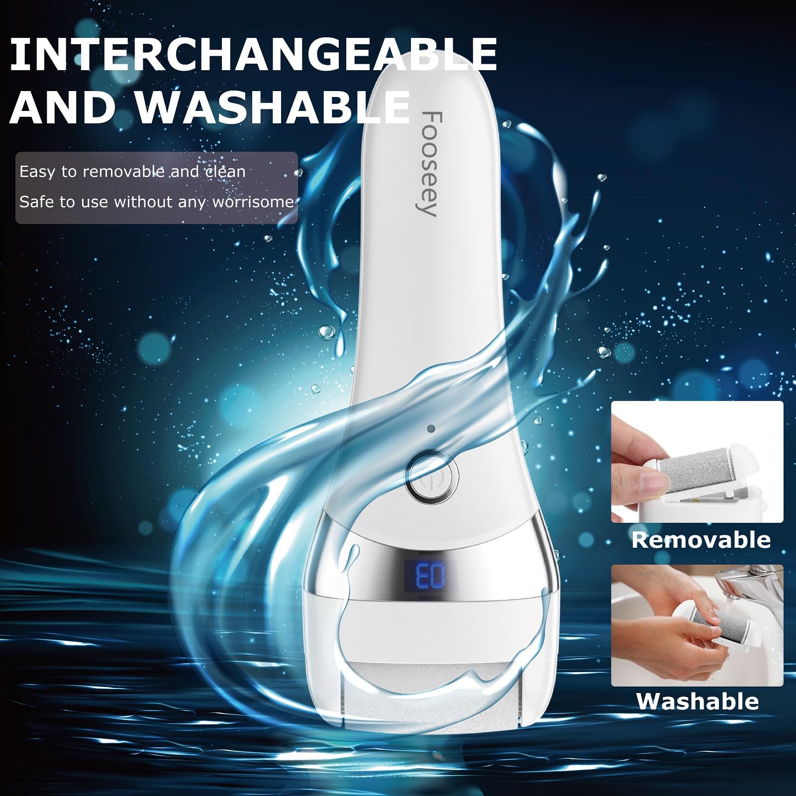 Fooseey exfoliador de pies, uso-agua-ipx7 para limpieza segura.