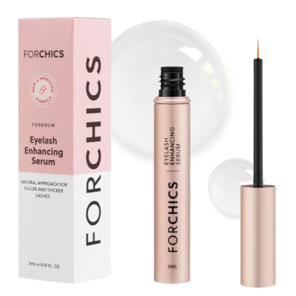 ForChics Serum, aplicador delgado mostrando aplicación precisa en pestañas