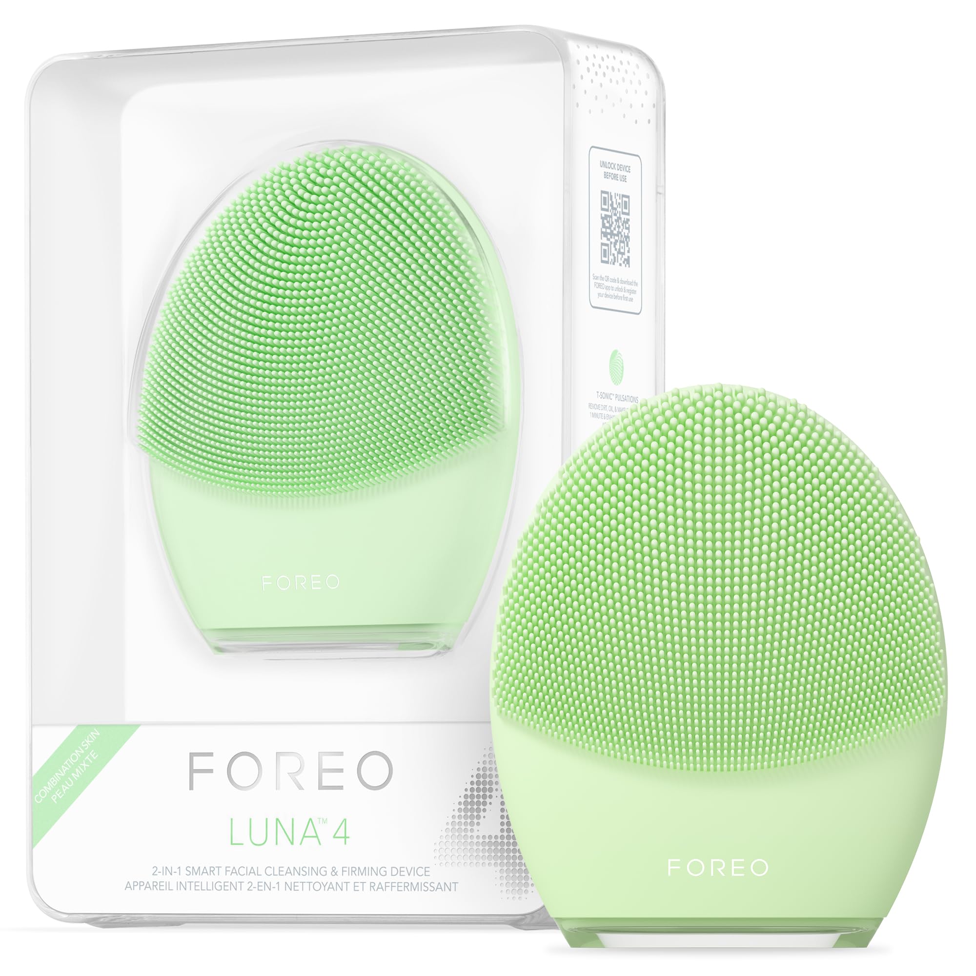 FOREO LUNA 4, limpieza facial 2 en 1 para poros limpios y piel fresca.