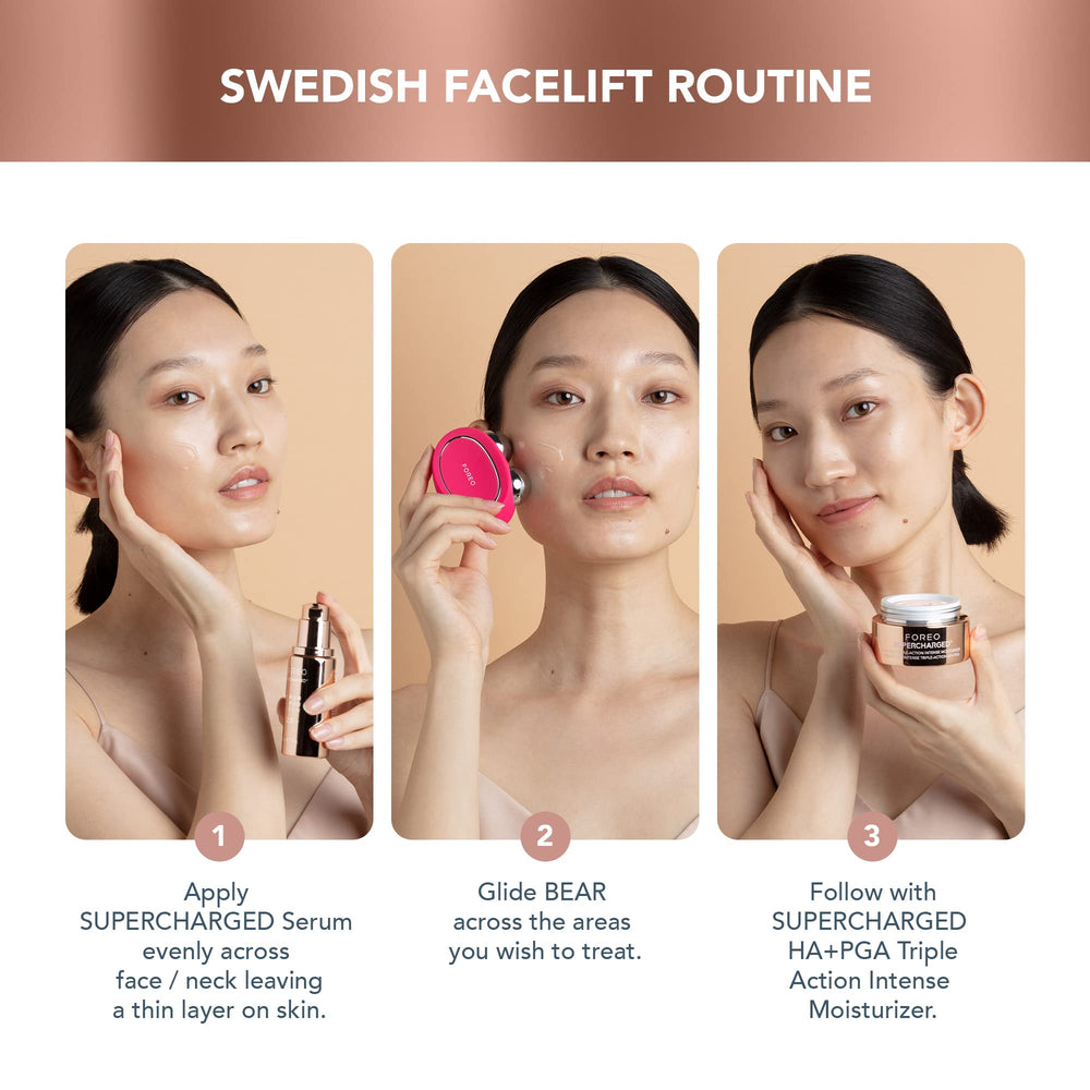 FOREO Serum Supercargado 2.0, ácido hialurónico para hidratación profunda.