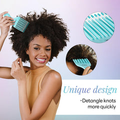 Foretic detalle de dientes del peine azul, diseño para rizos y cabello grueso