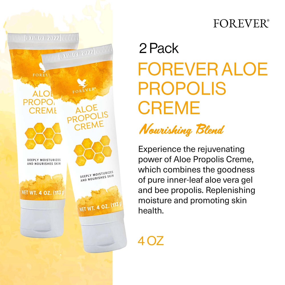 Forever Living Aloe Propolis Creme, textura cremosa para piel suave e hidratada.