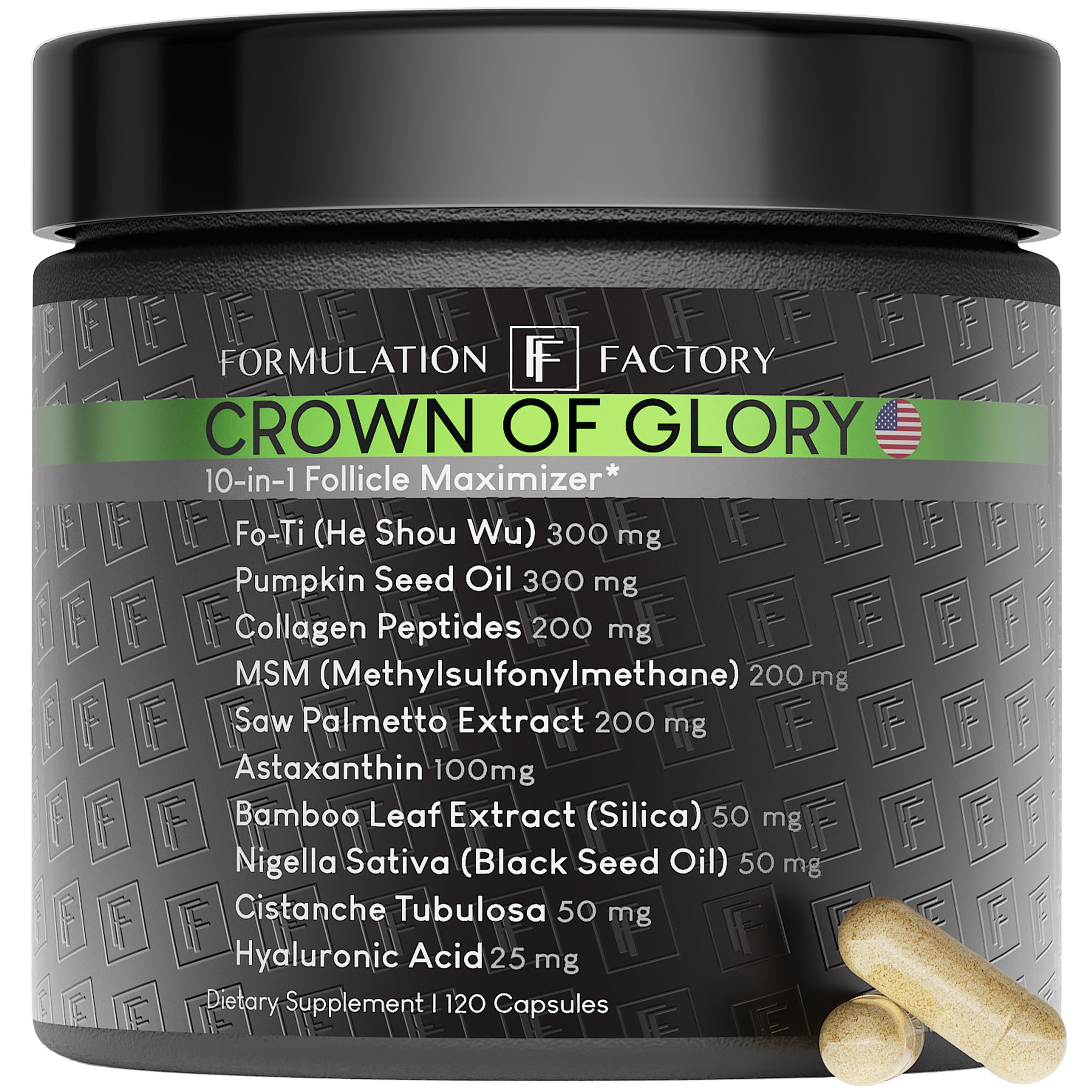 Formulation Factory Corona de la Gloria frasco de cápsulas para cabello más lleno