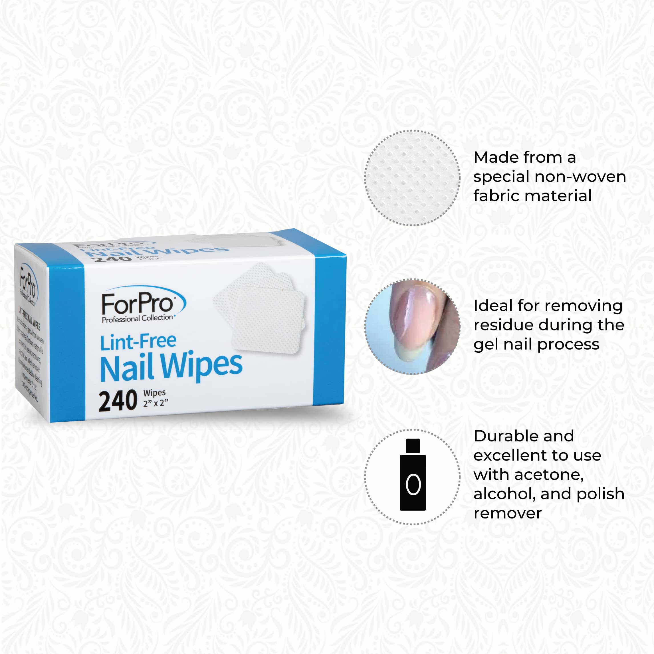 Toallas ForPro Professional Collection para retirar esmalte con delicadeza.