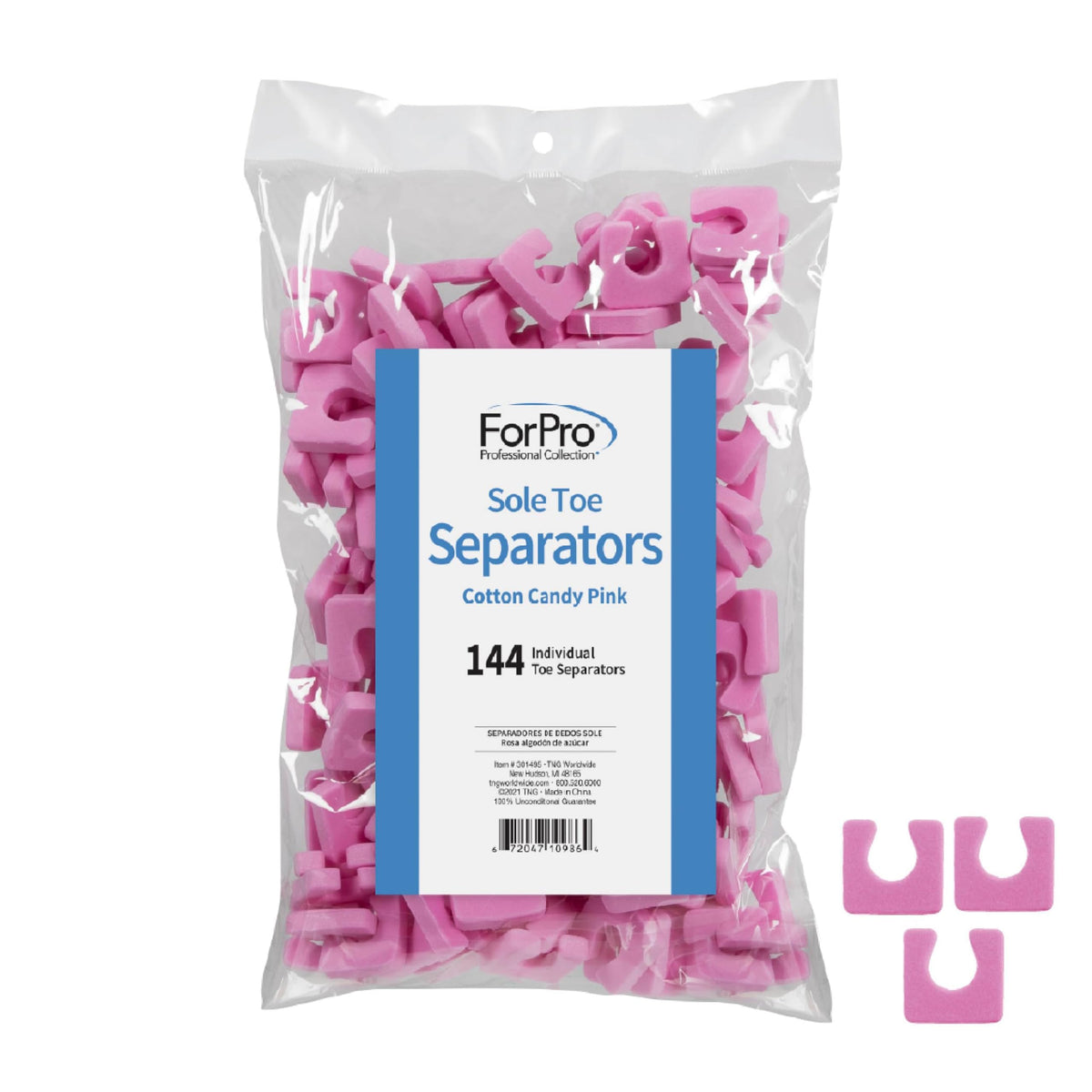 ForPro separador de dedos para pedicura, rosa algodón de azúcar, comodidad suave