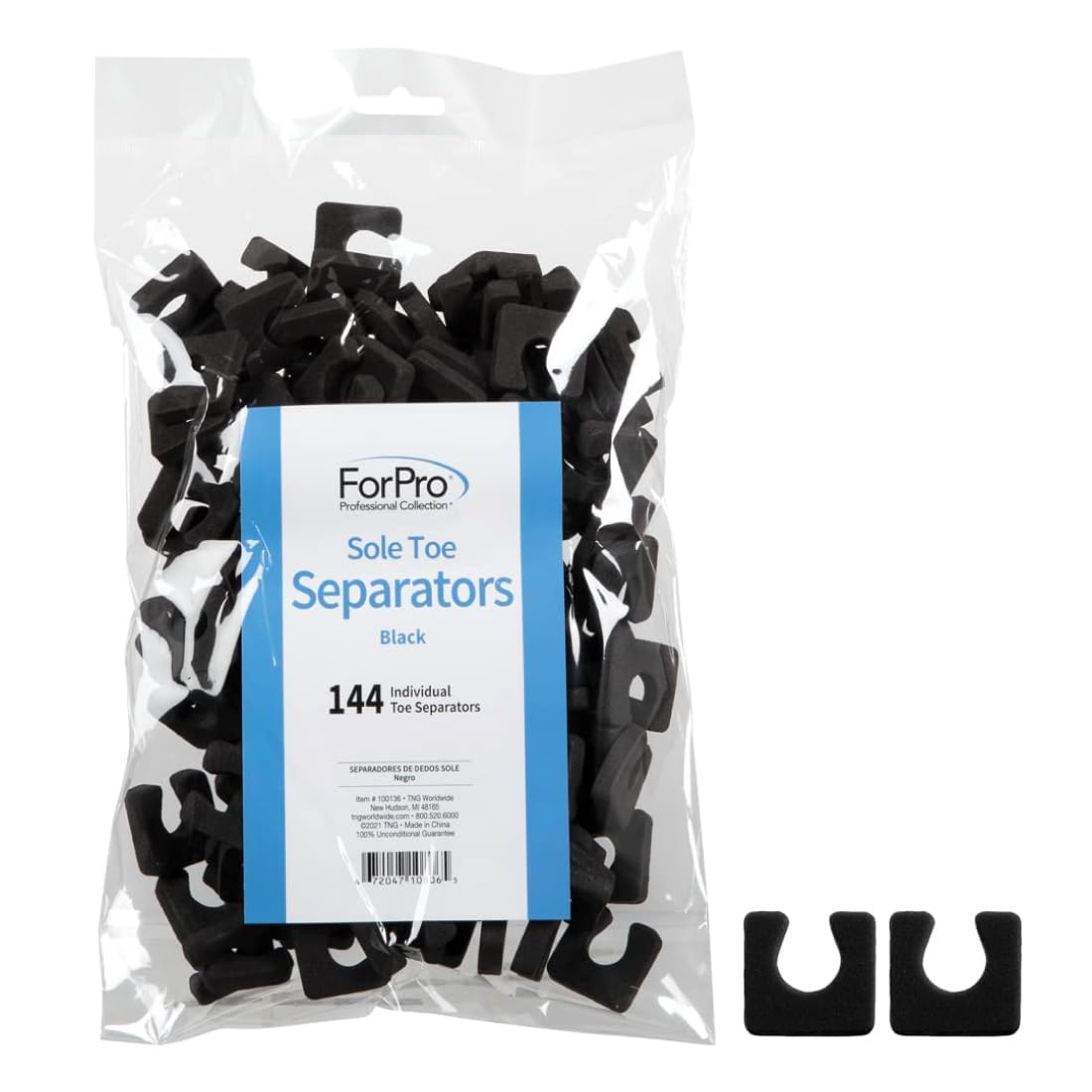 ForPro Separadores de dedos Sole negros para pedicure, confortables y fáciles de usar