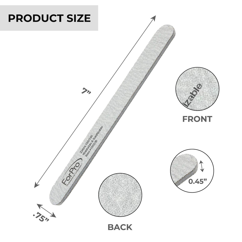 ForPro Zebra Nail File de dos caras para dar forma a las uñas.