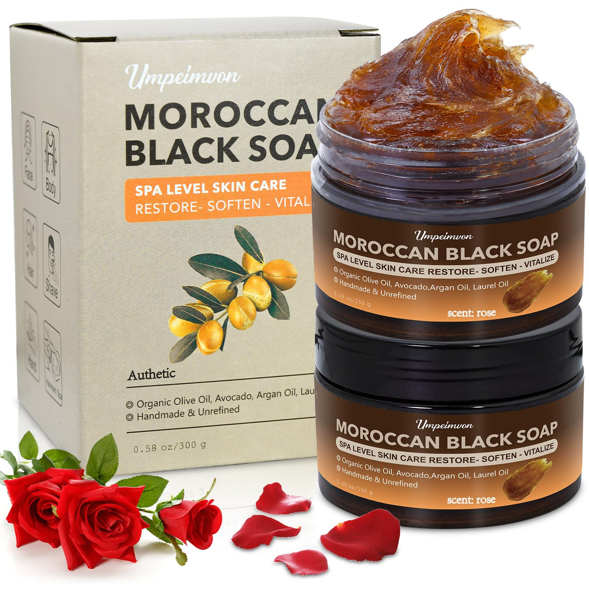 Forvirness Jabon Negro Marroquí con Argán y Rosa: textura cremosa para piel suave.