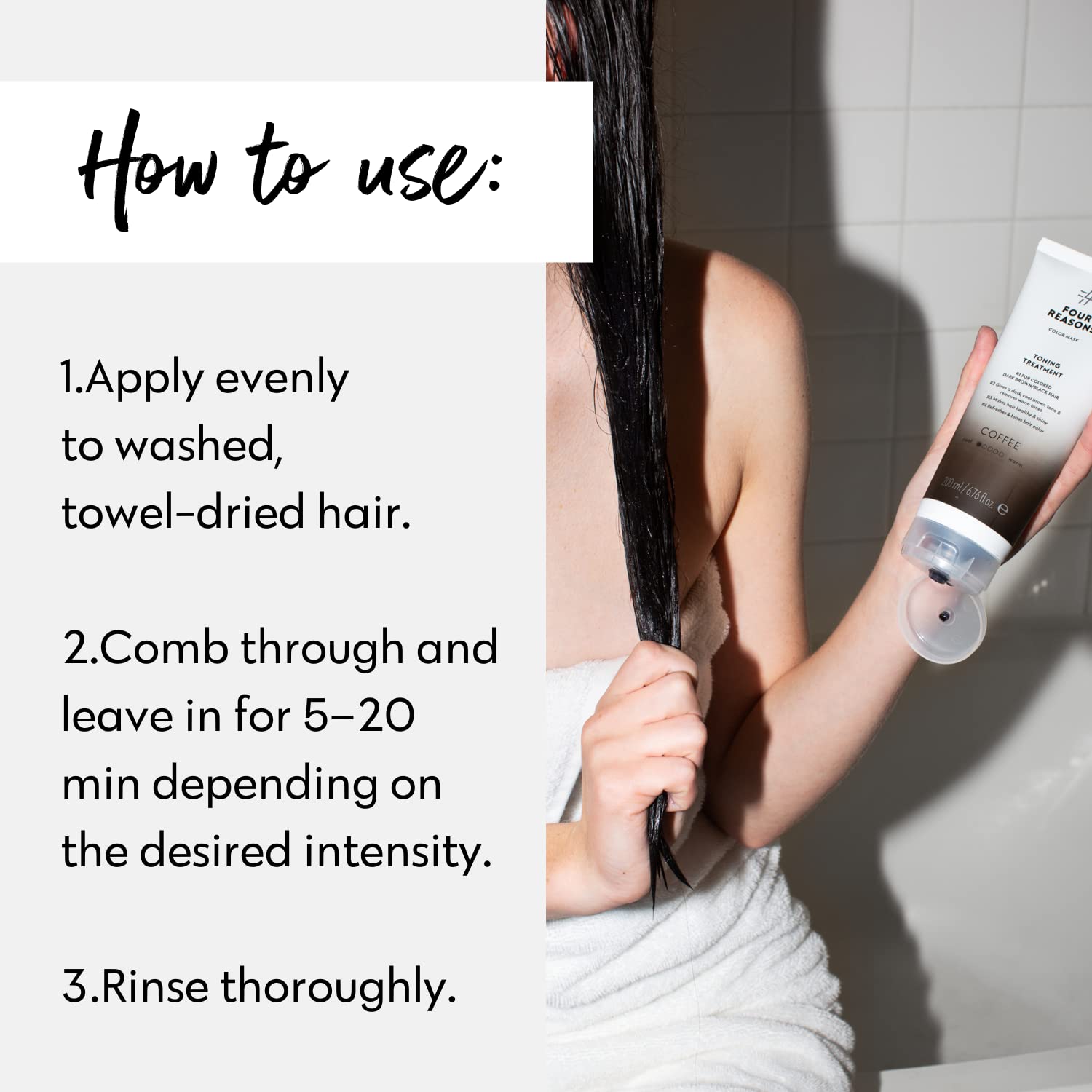 Cabello con tono café profundo tras usar Color Mask Coffee.