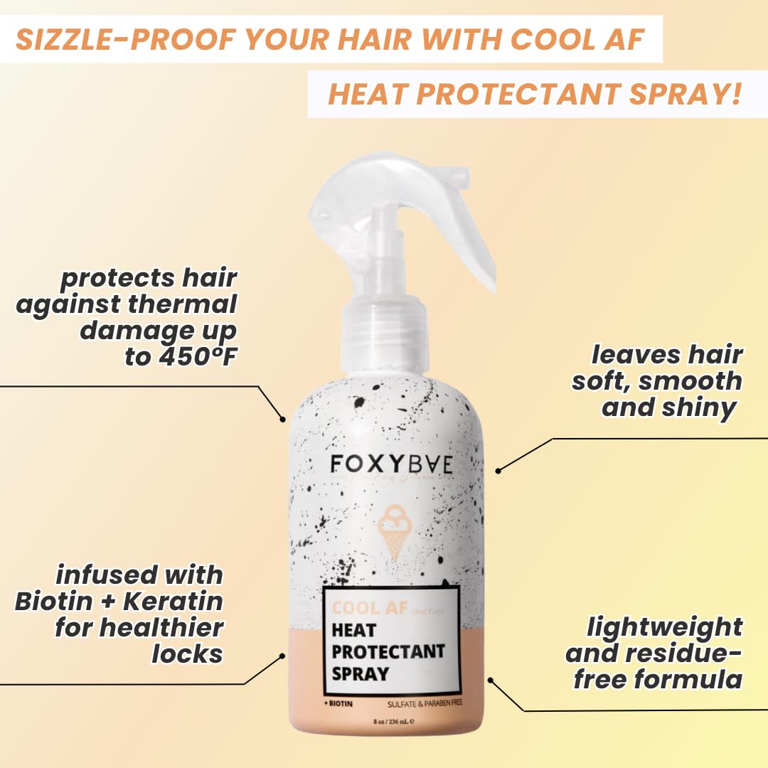 FoxyBae spray protector calor: aplicación rápida para peinar sin encrespamiento.