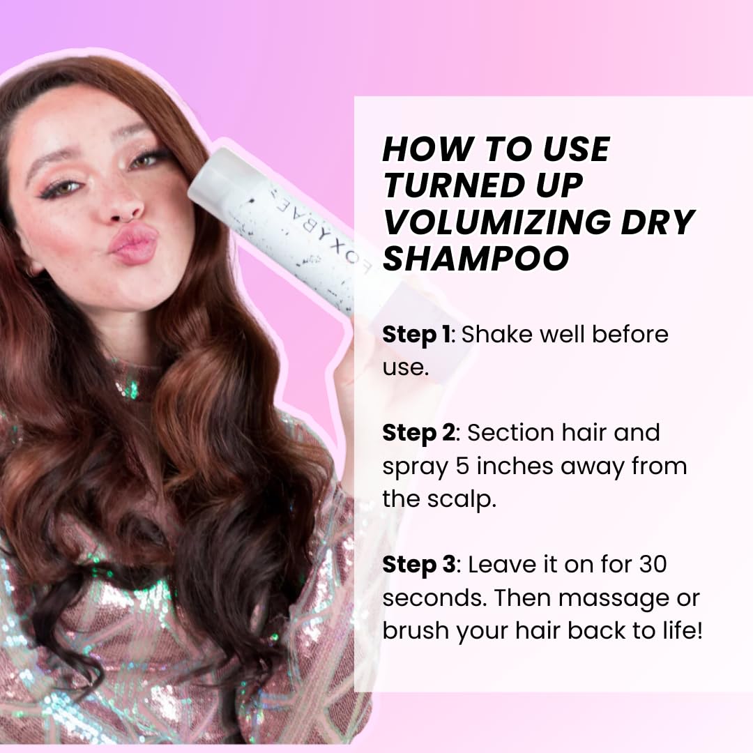 FoxyBae Turned Up dry shampoo biotin-infused formula supports hair vitality.