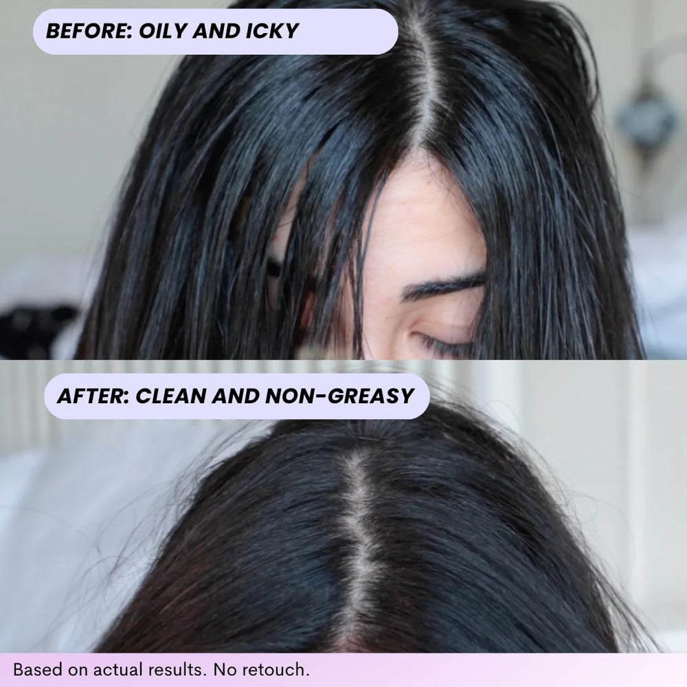 FoxyBae Turned Up dry shampoo oil absorption at roots for a clean, refreshed look.