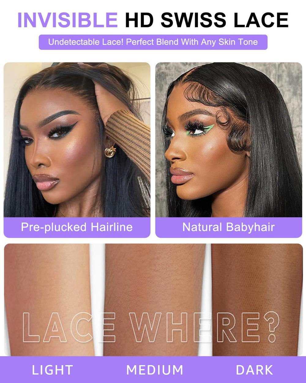 Foypot pre-plucked hairline with baby hair for easy daily wear.