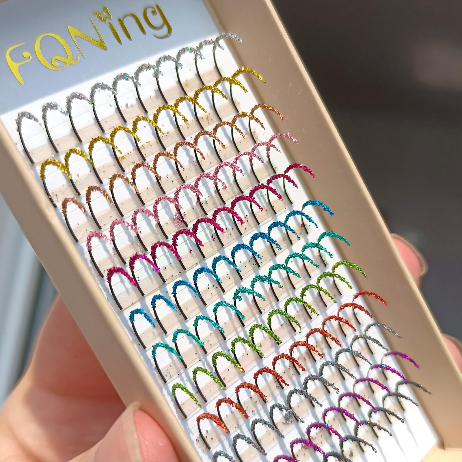 FQNing extensiones pestañas brillantes, 12 colores, 15mm, para estilos diarios y fiestas.