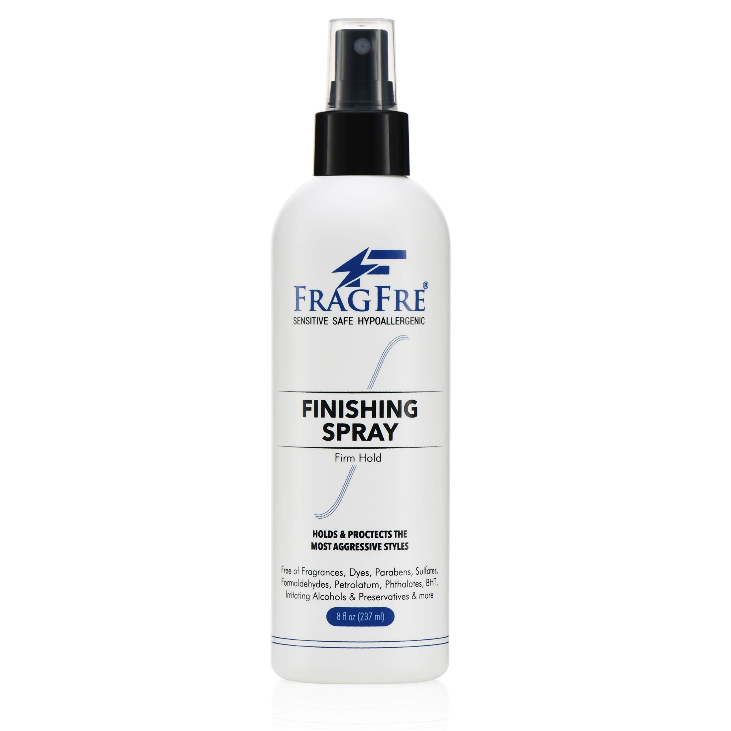 FRAGFRE sprayacabado para cabello, botella de 8 oz lista para fijar estilos sin irritación.