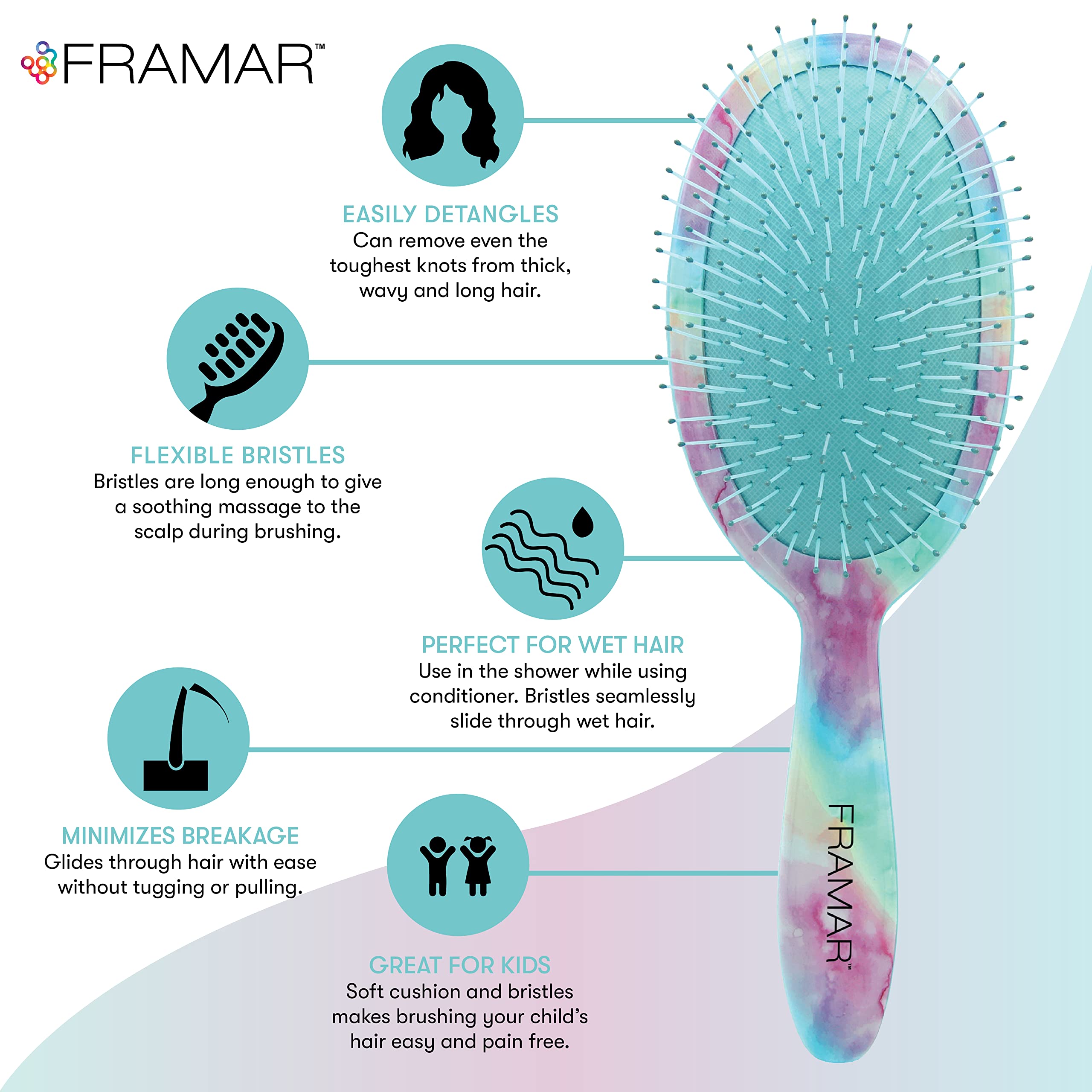 Framar cabello mojado, desenreda sin tirar y cuida la fibra