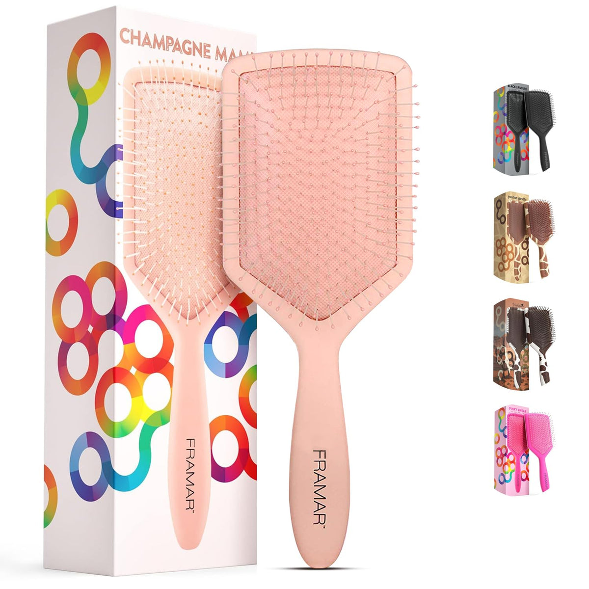 Framar cepillo pala para mujer en uso humedo y seco desenredando suavemente.