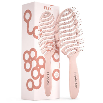 Framar cepillo ventilado rosa para mujer, diseño que facilita un peinado rápido sin daño.