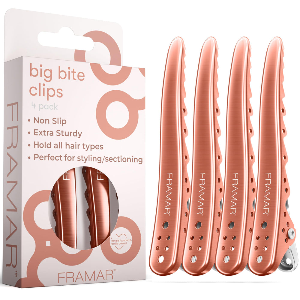 Framar clip de pelo rosa profesional 4-pack, agarre seguro para secciones