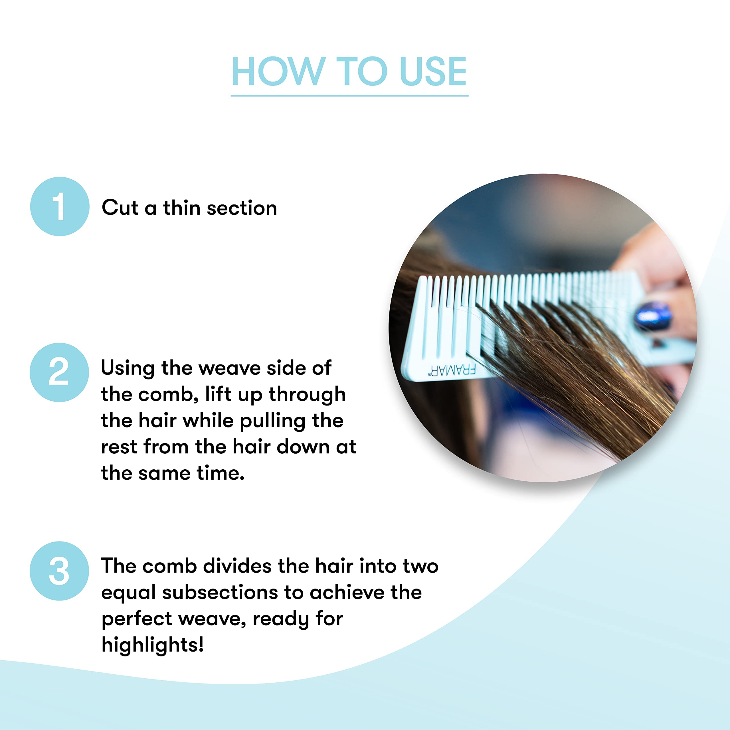Framar Dreamweaver tres tamaños de peines para mechas en servicios de iluminación.