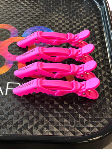 Framar Gator Grips rosa para seccionar el cabello con agarre firme