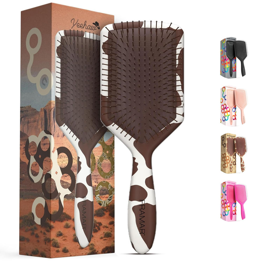 FRAMAR Paddle Detangler con patron-vaca, diseño icónico para peinar sin tirones