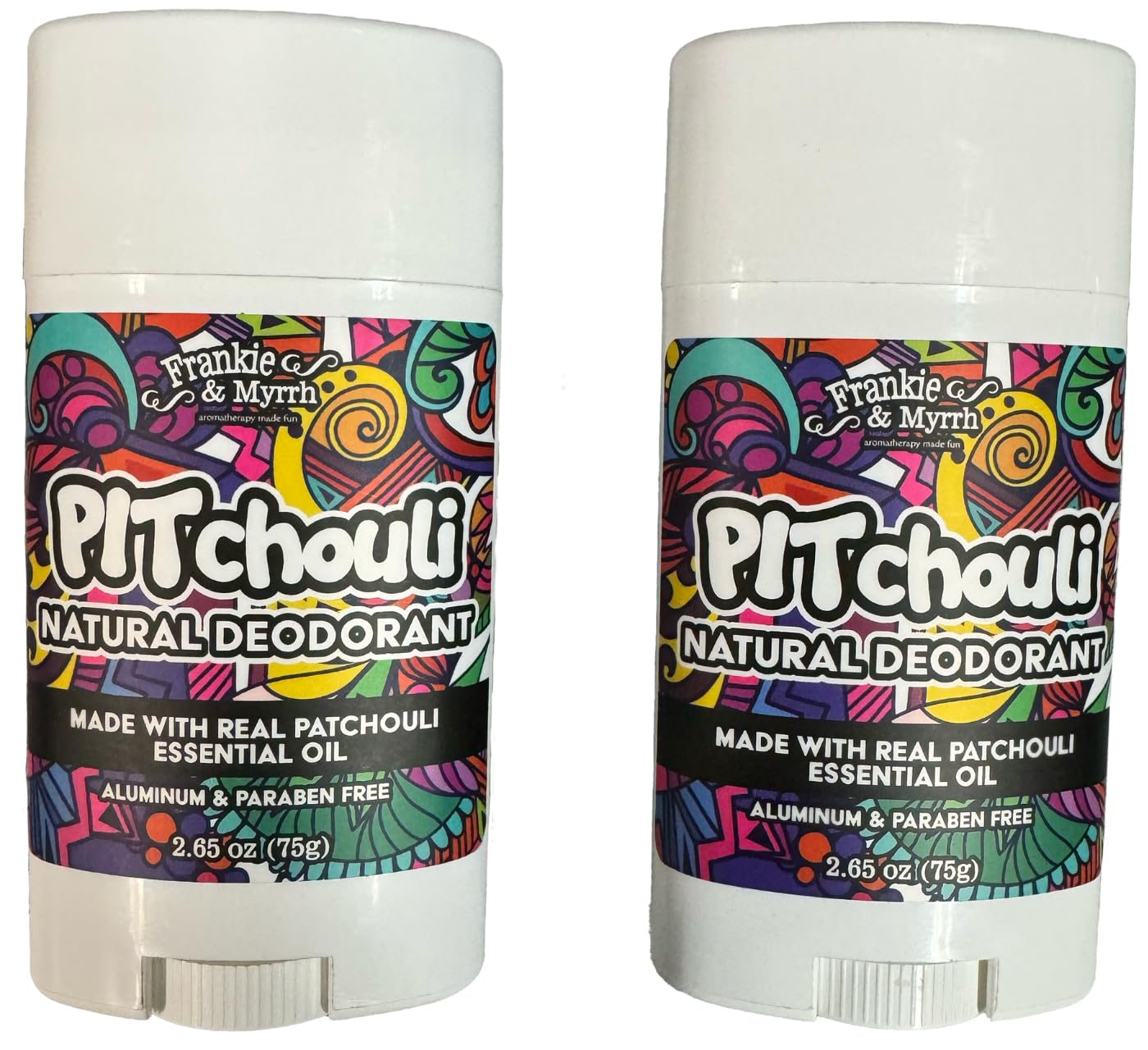 Desodorante Frankie & Myrrh Patchouli, pack de dos barras para uso diario y aroma natural.