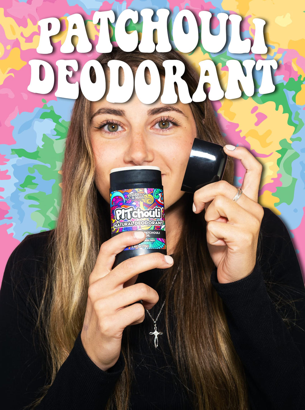Uso diario del desodorante patchouli Frankie & Myrrh para comodidad diaria.