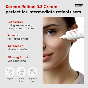 Aplicación nocturna de FRANKLY Retinol 0,3% crema para renovación suave de la piel
