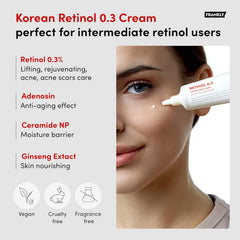Aplicación nocturna de FRANKLY Retinol 0,3% crema para renovación suave de la piel