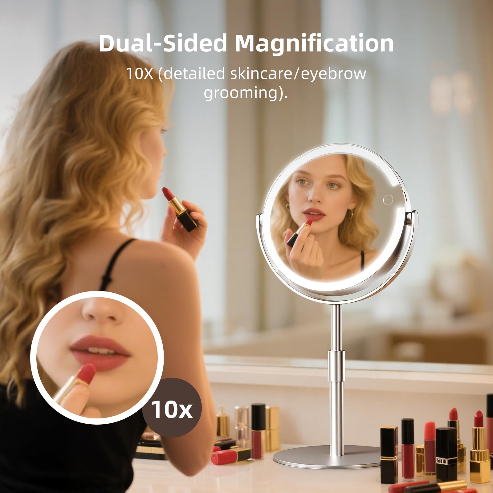 FRANO miroir grossissement 10x, détails fins pour sourcils et trait des yeux