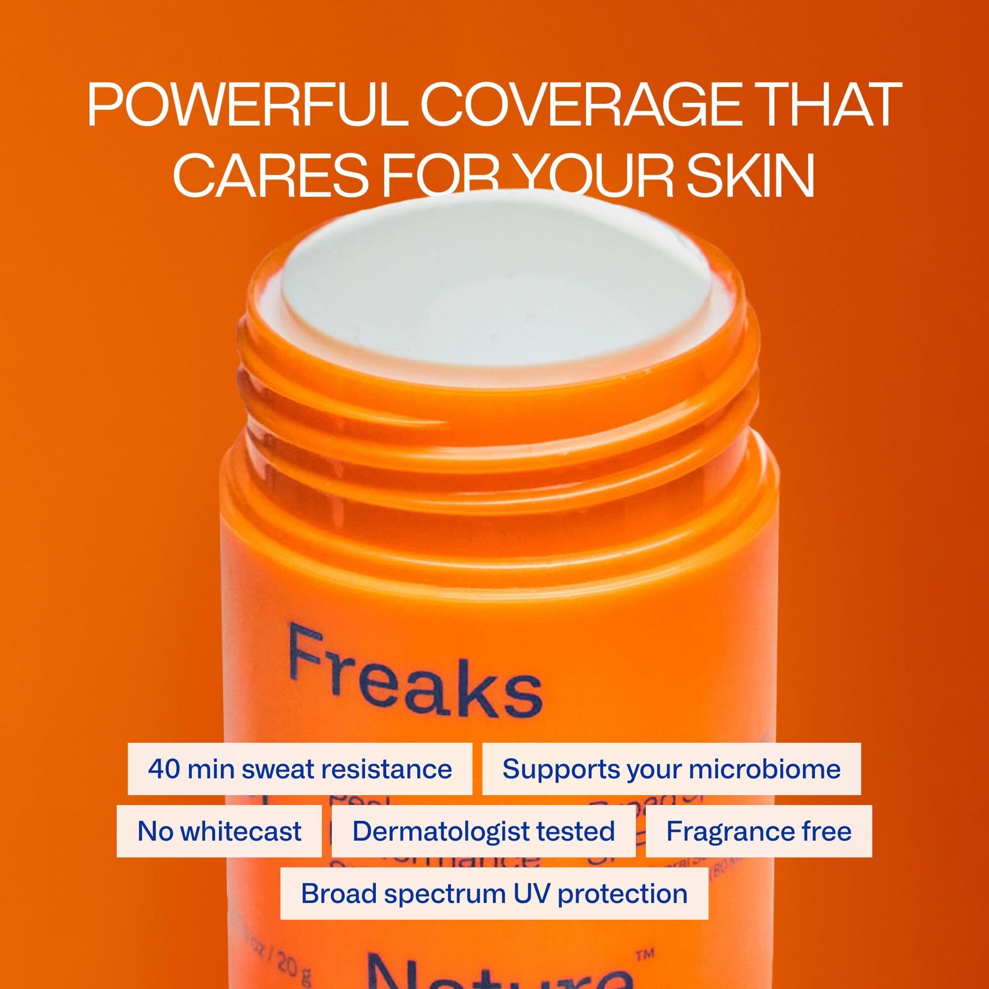 Freaks of Nature Peak Performance Sun Stick SPF 50, textura ligera para uso diario.