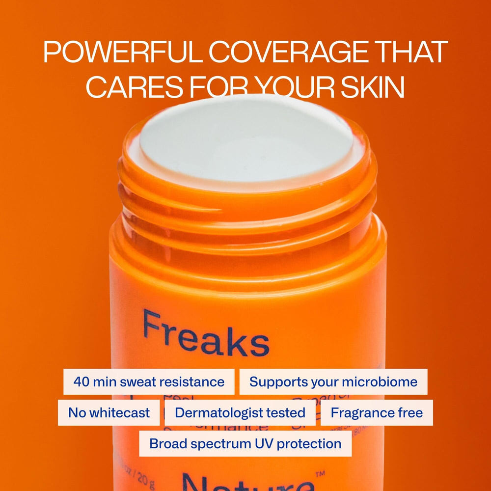 Freaks of Nature Peak Performance Sun Stick SPF 50, textura ligera para uso diario.