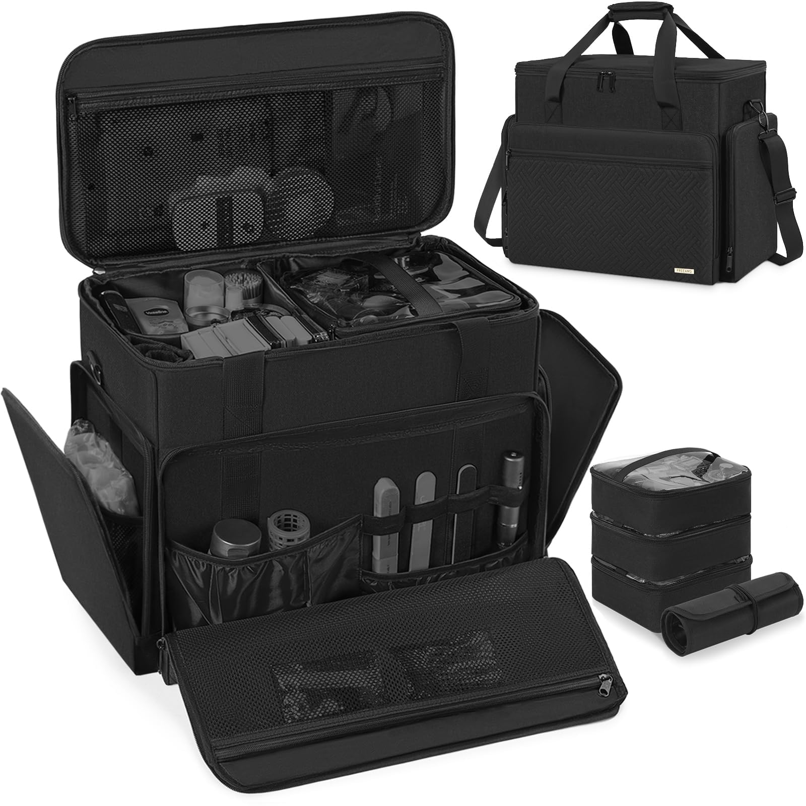 Freeamg estuche maquillaje extragrande con vista frontal para organización eficiente