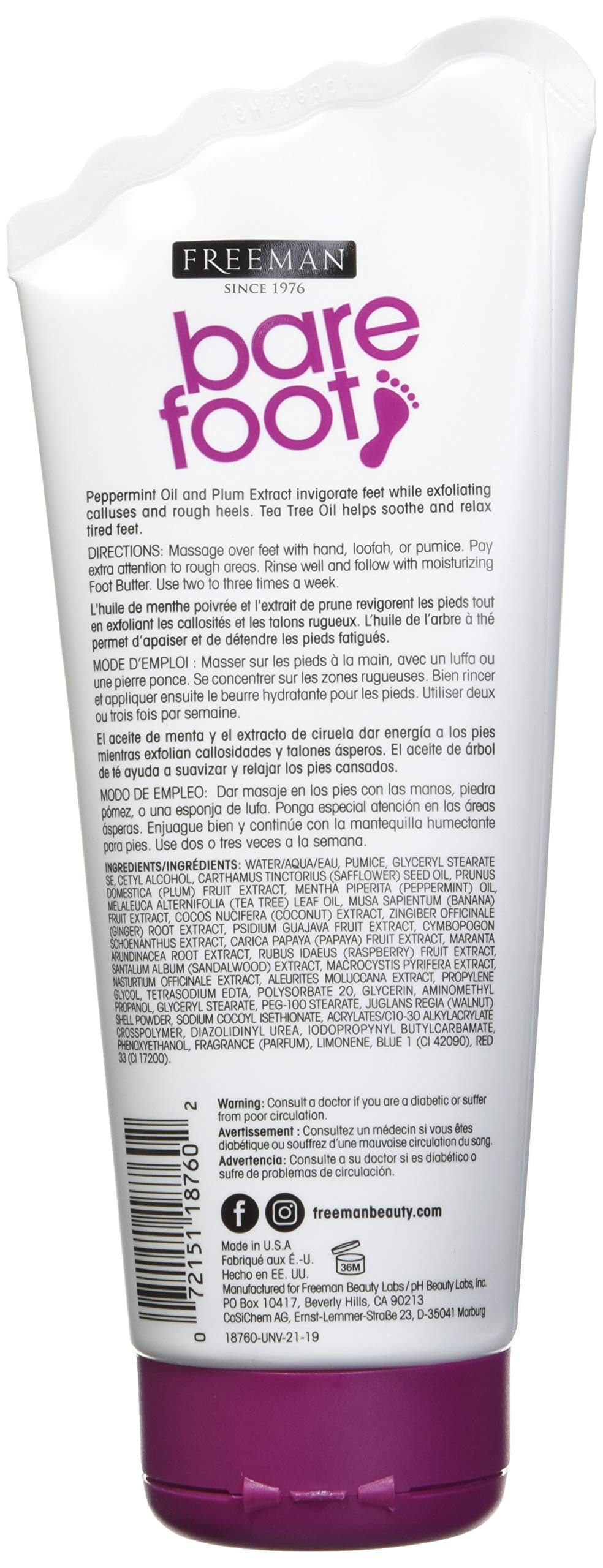 Freeman Bare Foot exfoliante, textura cremosa para exfoliar piel áspera y obtener pies lisos.