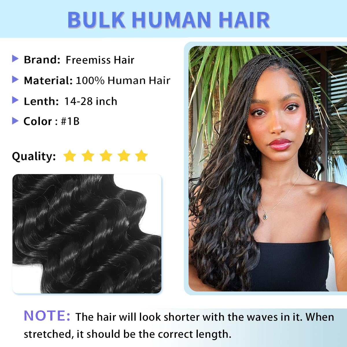 Freemiss no-weft bulk hair for seamless knotless outcomes.