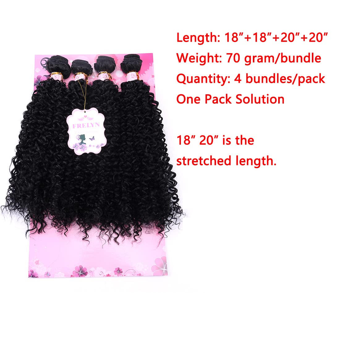 FRELYN Kinky Curly Bundles de 20 pulgadas, extensión suave y fácil de peinar.