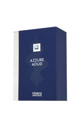 Fragrance World French Avenue Azzure Aoud, etiqueta con diseño elegante.
