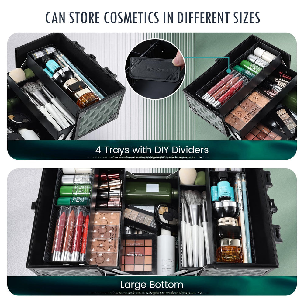 Frenessa caja maquillaje con cuatro bandejas desplegables para organización