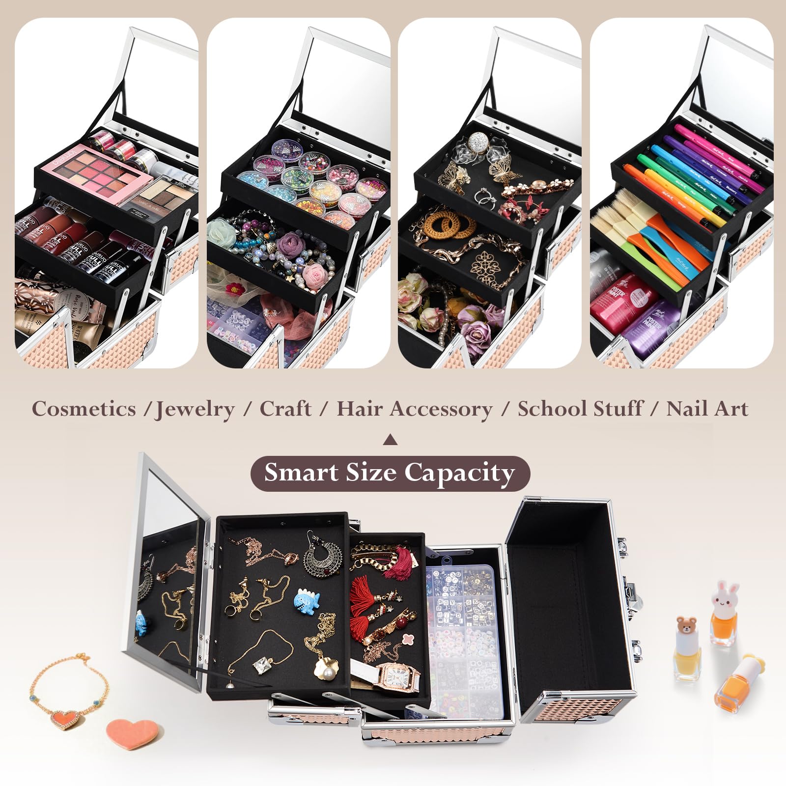Frenessa estuche maquillaje tapa con espejo para ver todo de un vistazo.