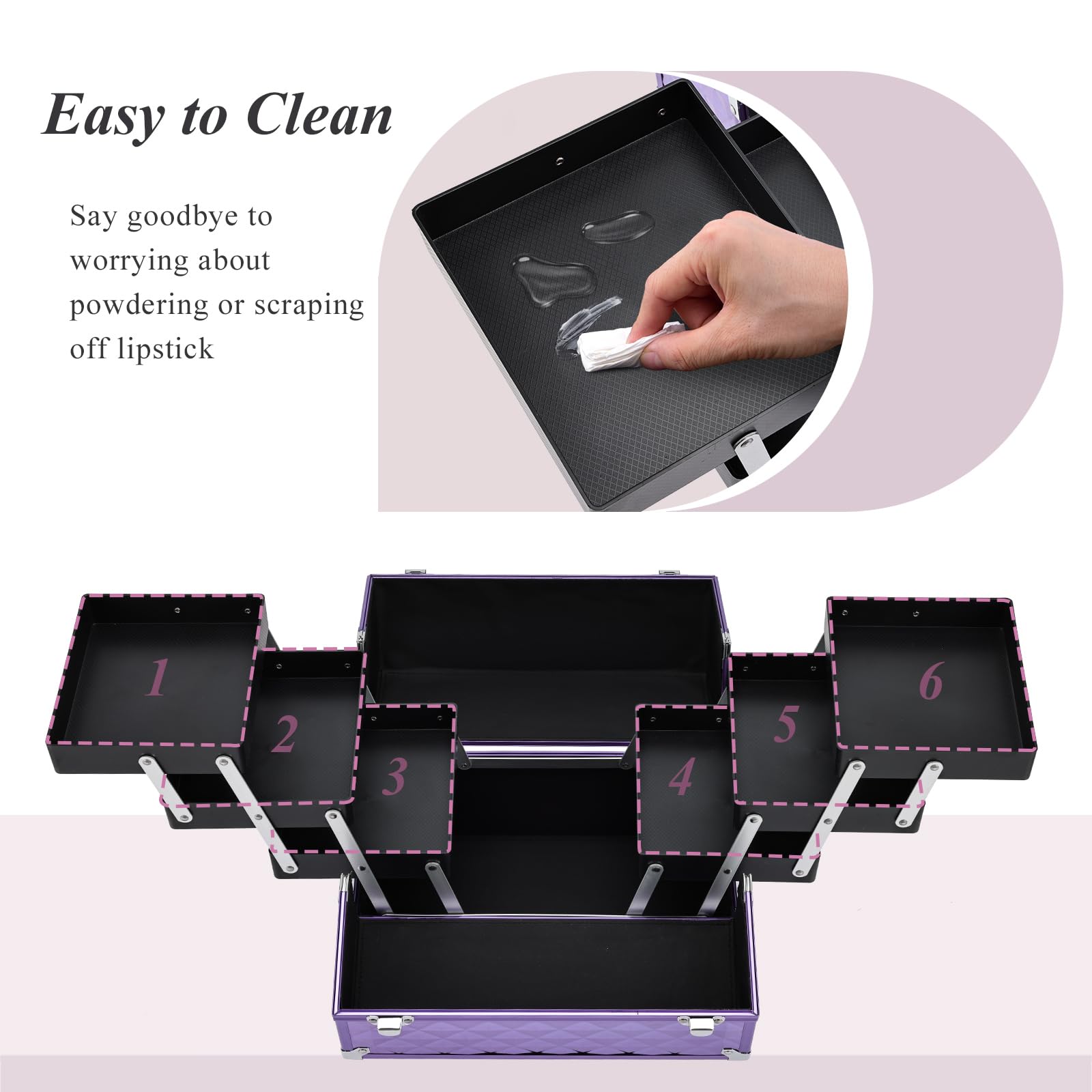 FRENESSA estuche maquillaje con amplio espacio inferior para paletas y frascos de viaje.