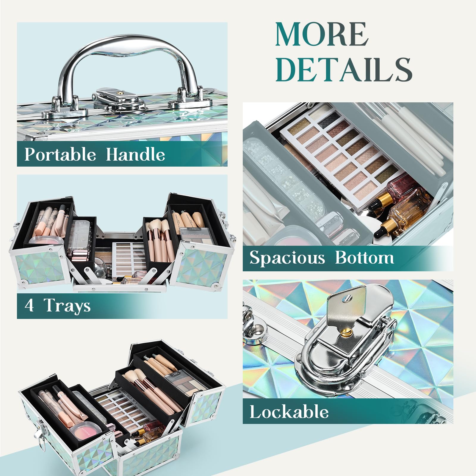 Frenessa estuche maquillaje, limpieza fácil de bandejas para mantenerlo como nuevo.