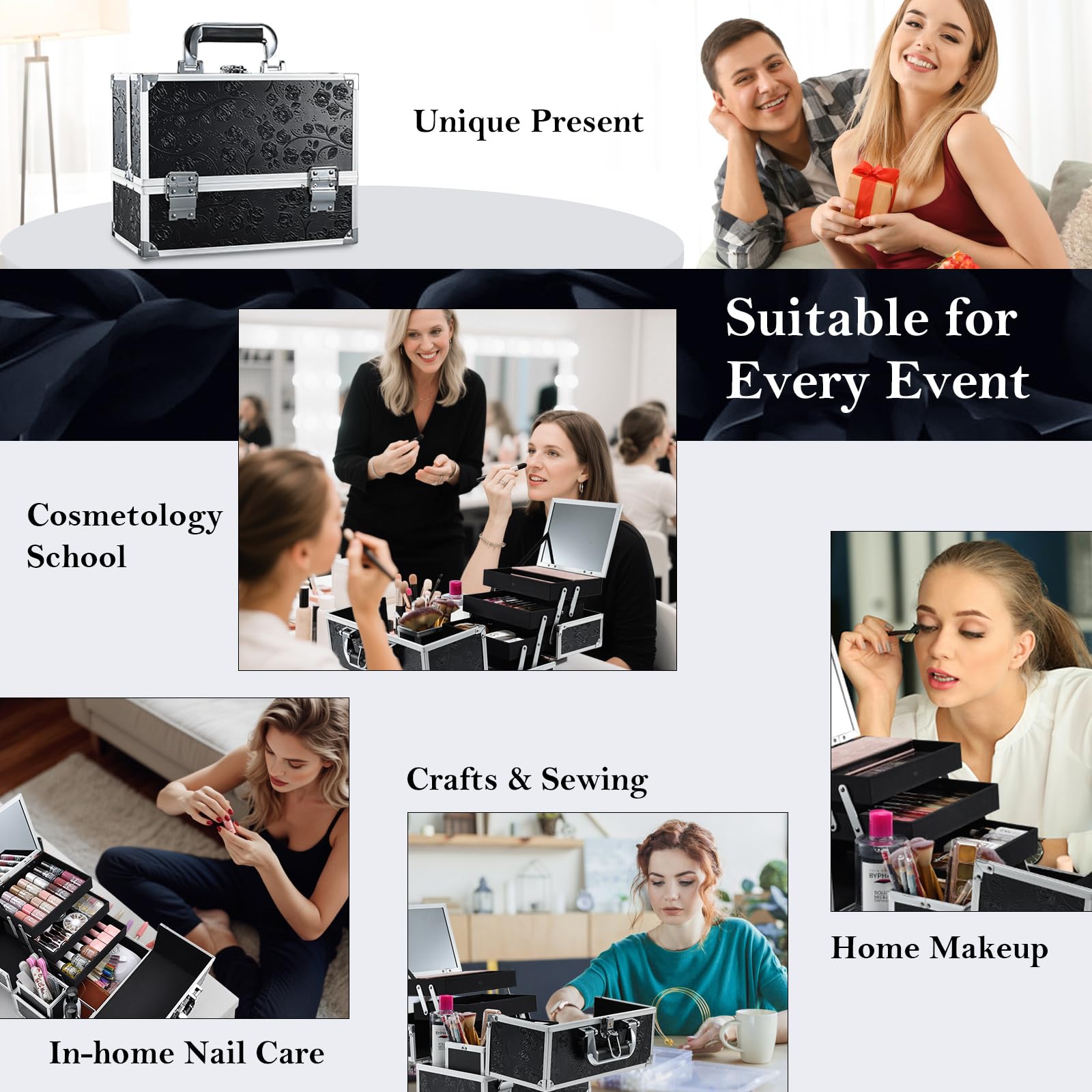 FRENESSA: Maletín maquillaje con 3 bandejas para organización