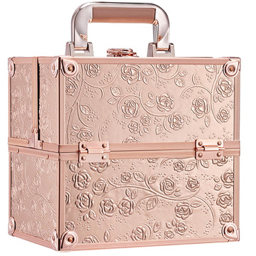 FRENESSA maletín maquillaje con acabado rosado dorado floral: organizador compacto para viajes y uso diario