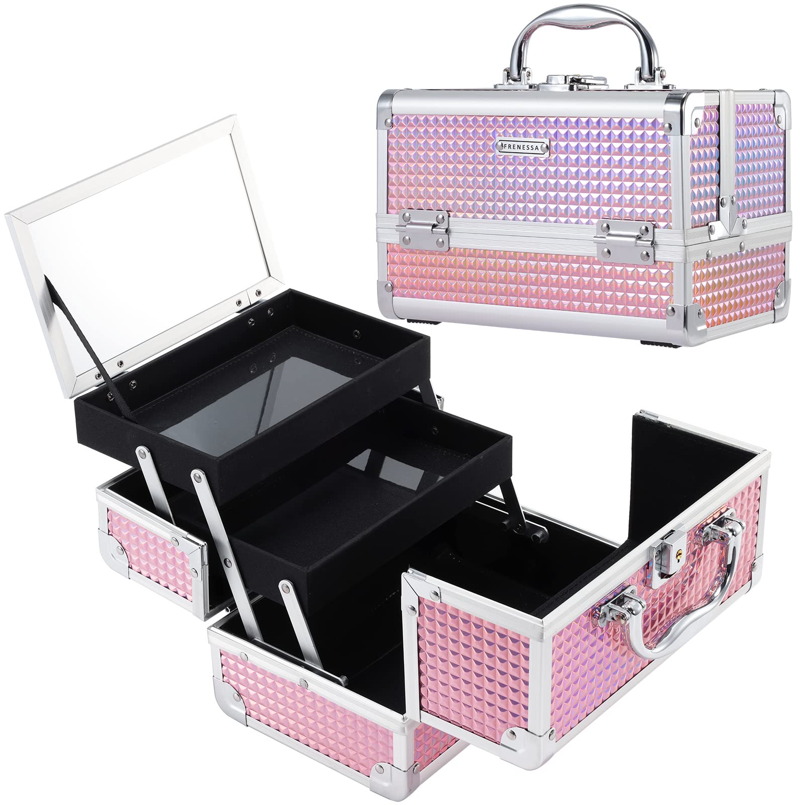 Mallette FRENESSA rose brillant avec rangement maquillage en déplacement