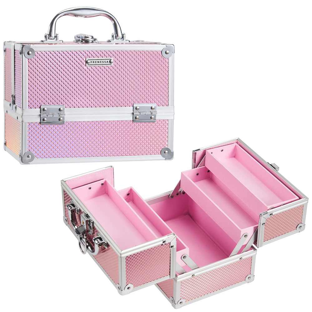 FRENESSA Mermaid Pink maleta de maquillaje 8.85 pulgadas para viajar con cosméticos.