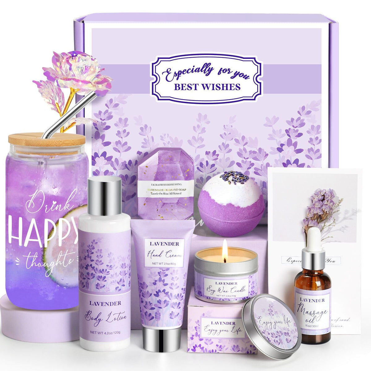 Frerdui regala spa lavanda: vaso de vidrio 16 oz para bebidas frías o templadas