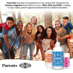 Fresh Kidz limpieza suave para niños, fórmula suave, piel hidratada tras duchas.