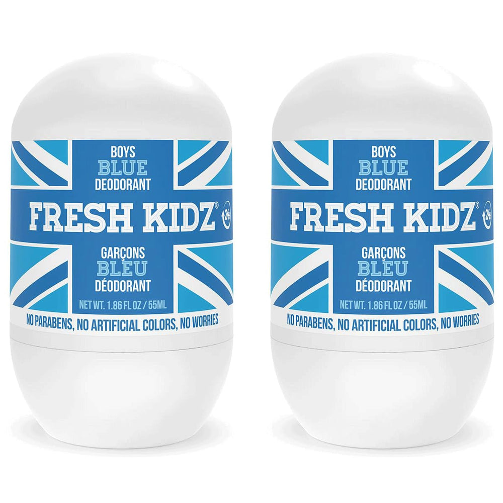 Desodorante Fresh Kidz roll-on azul, botella frontal para piel sensible